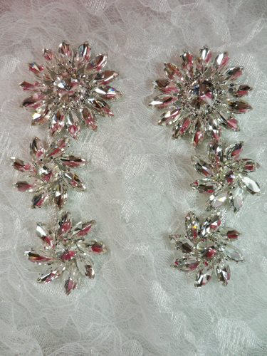 ACT/N75X/D Mirror Pair Rhinestone Appliques Crystal w/ Silver Setting Embellishment Metal Back 4.75