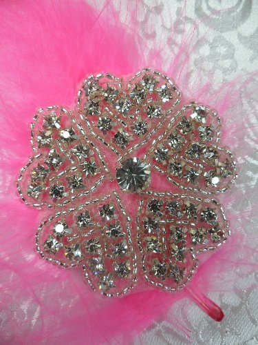 ACT/TS69/B Mary Floral Heart Silver Beaded Crystal Rhinestone Applique 2.25