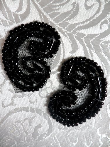 ACT/XR103/B Set of ( 2 ) Curled Black Beaded Appliques 1.25\