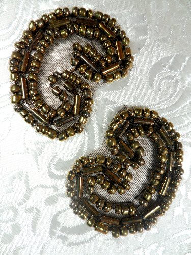 ACT/XR103/B Set of ( 2 ) Curled Bronze Beaded Appliques 1.25\