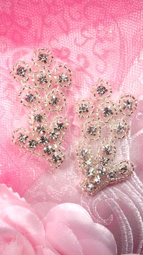 ACT/XR50X/B Besties Matching Best Friend Crystal Rhinestone Appliques Silver Beaded Flower Mirror Pair 2