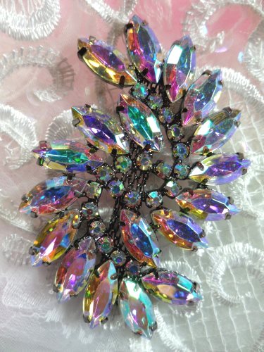 ACT/XR120 Aurora Borealis Black Backing Marquise Swirl Crystal AB Rhinestone Applique Embellishment 2.75\