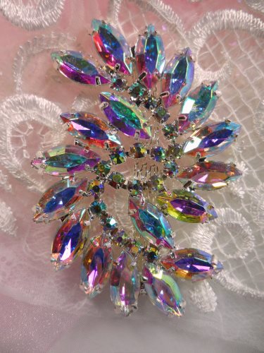 ACT/XR120 Aurora Borealis Marquise Swirl Crystal AB Rhinestone Applique Embellishment 2.75