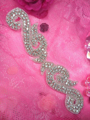 ACT/XR130/B Silver Beaded Crystal Rhinestone Applique UNCUT  7.5\