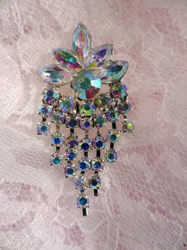 ACT/XR185 Aurora Borealis Rhinestone Applique Glorious Dangles Silver Embellishment 1.5