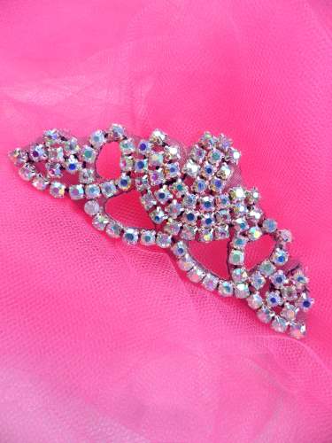 ACT/XR243/A  Black Backing Crystal Aurora Borealis Rhinestone Elegant Tiara Applique 3.75