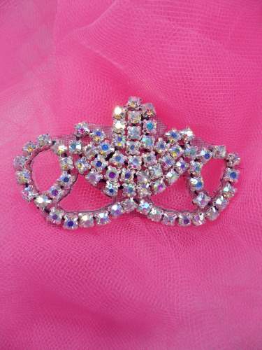 ACT/XR243/B  Black Backing Crystal Aurora Borealis Rhinestone Elegant Tiara Applique 2.75