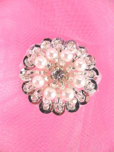 AFS600 Vintage Silver Pearl Sequin Beaded Applique 1\