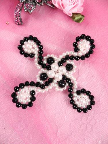 AFSV309 Black White Pearl ( X ) Beaded Applique 3\