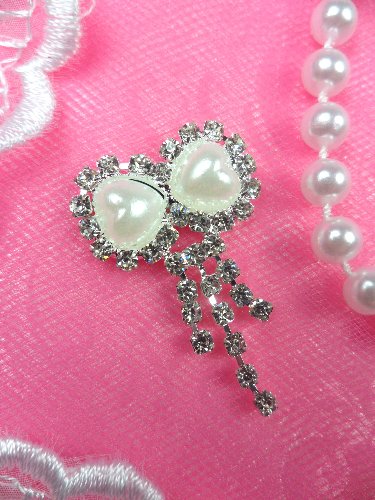 ACT/N25 Petite Pearl Bow Crystal Rhinestone Dangles Embellishment 1.25\