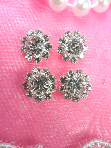 ACT/N27 Set of ( 4 ) Mini Flower Crystal Rhinestone Metal Back Embellishment Accents .25\