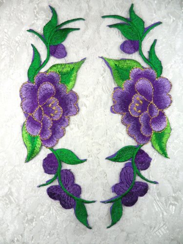 GB295 Embroidered Appliques Purple Floral Mirror Pair 8\