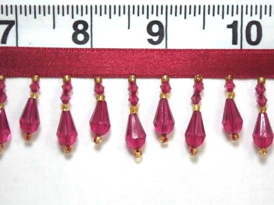C1  Burgundy Wine Teardrop Beaded Fringe Sewing Trim 1