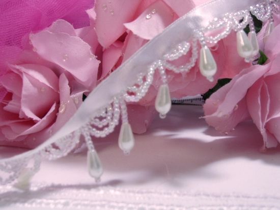 C32  White Crystal Pearl Beaded Fringe Sewing Trim 1.25