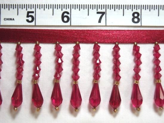 C2  Burgundy Wine Teardrop Beaded Fringe Sewing Trim 2