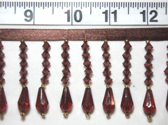 RMC2-BR-30 REMNANT  Brown Teardrop Beaded Fringe Sewing Trim