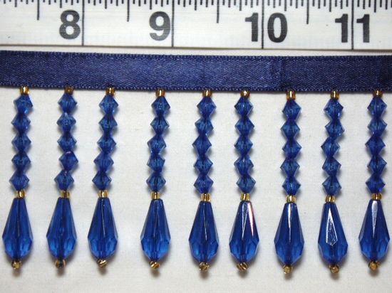 RM C2  Blue Teardrop Beaded Fringe Sewing Trim 2 X 26