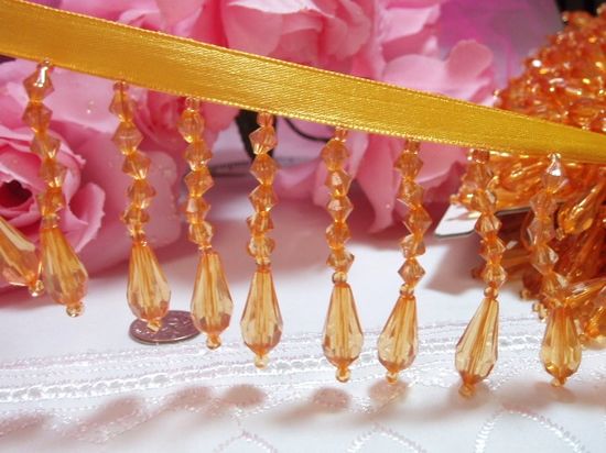 C2  Yellow Gold Teardrop Beaded Fringe Sewing Trim 2