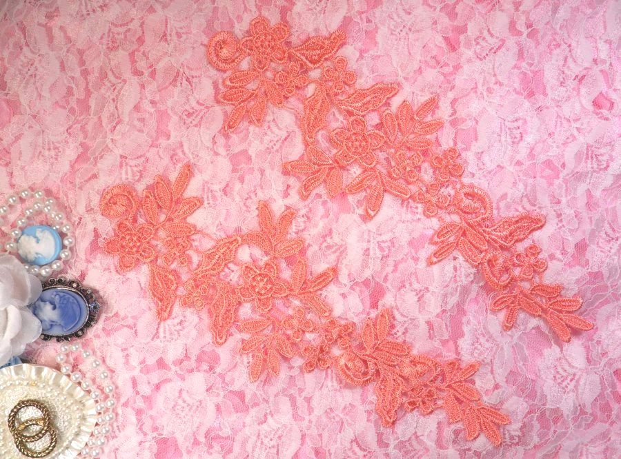 Embroidered Floral Applique Mirror Pair Coral Clothing Patch Craft Motif 10 (BL106X)