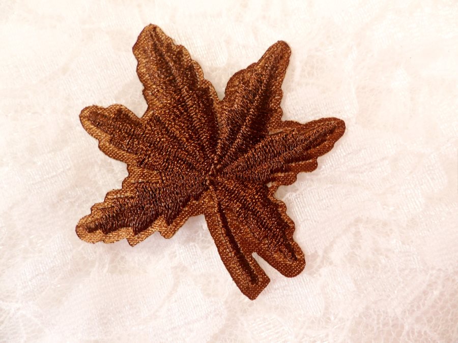 Embroidered Leaf Applique Brown Clothing Patch Craft Motif 2 (BL116)