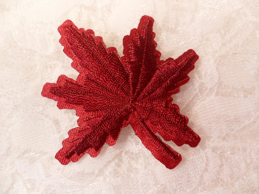 Embroidered Leaf Applique Burgundy Clothing Patch Craft Motif 2 (BL116)