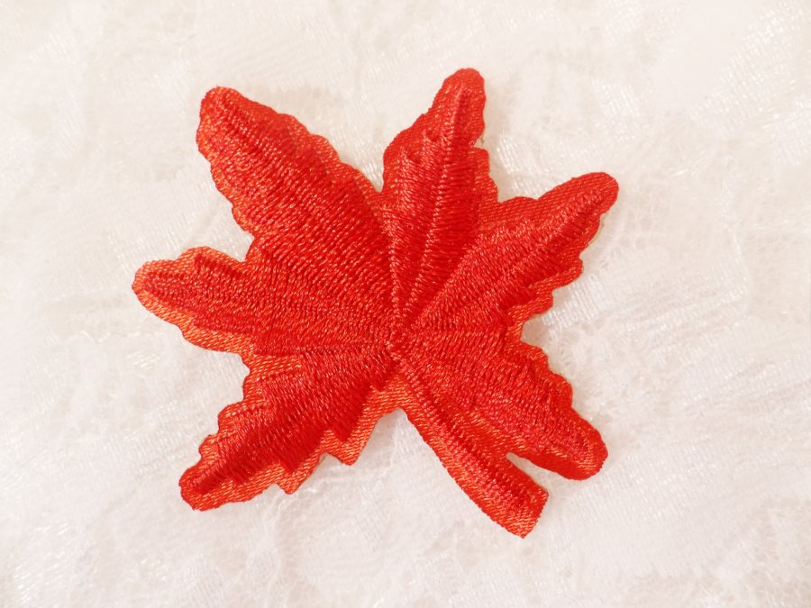 Embroidered Leaf Applique Red Clothing Patch Craft Motif 2 (BL116)