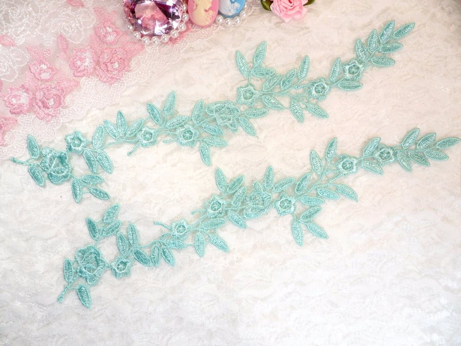 Embroidered Floral Applique Mirror Pair Mint Clothing Patch Craft Motif 12 (BL121X)