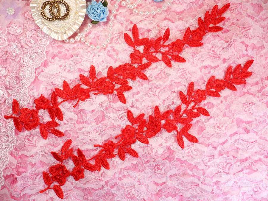 Embroidered Floral Applique Mirror Pair Red Clothing Patch Craft Motif 12 (BL121X)