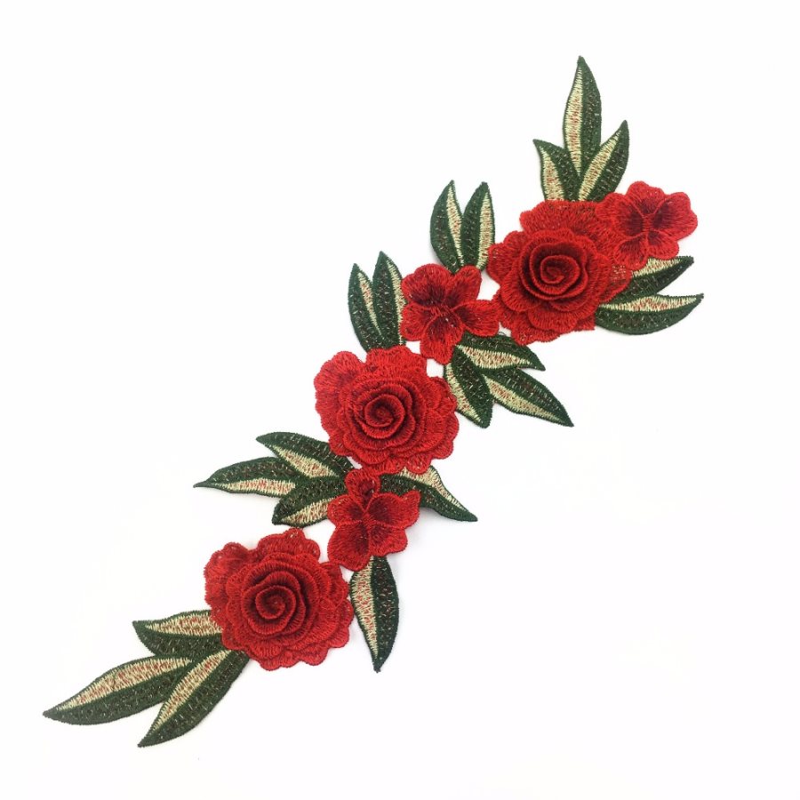 Embroidered Floral 3D Applique Red Rose Patch Craft Motif 15 (BL125)