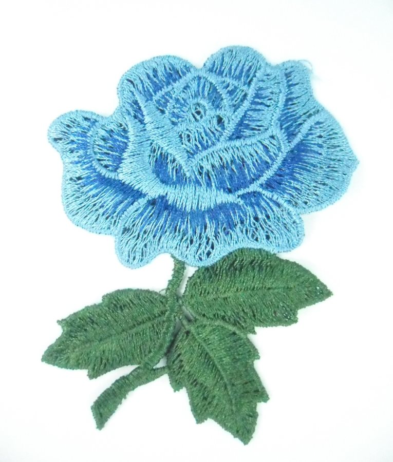 Embroidered Applique Blue Rose Craft Patch 3.5 BL132