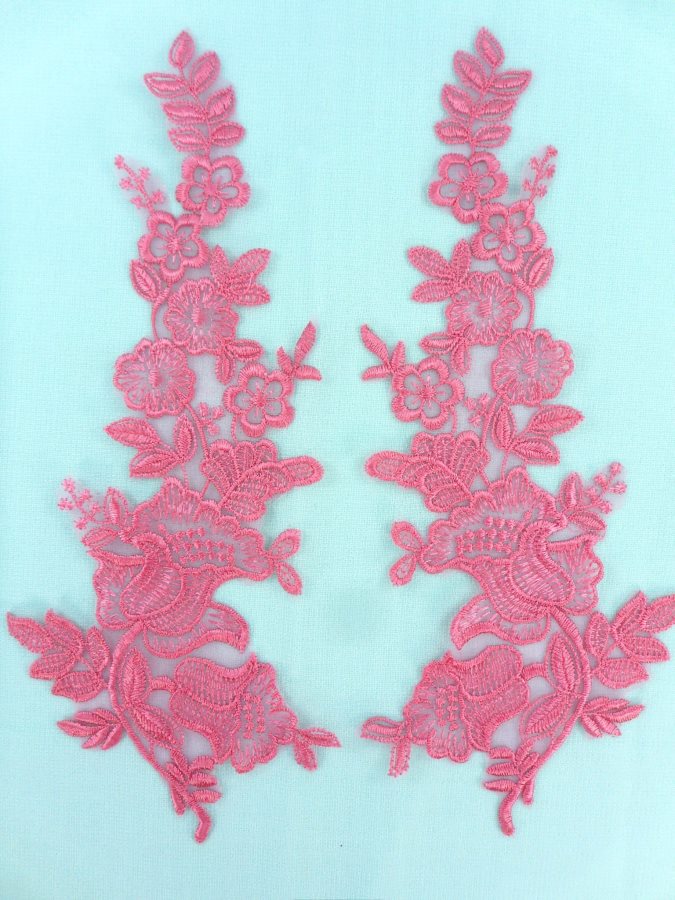 Embroidered Lace Applique Salmon Floral Venice Lace Patch 10 Mirror Pair (BL150)