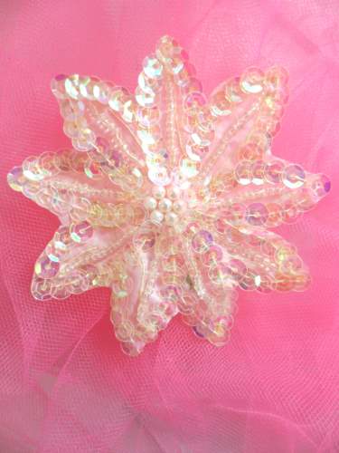 BL43 Crystal AB Floral Beaded Sequin Pearl Applique 3.5