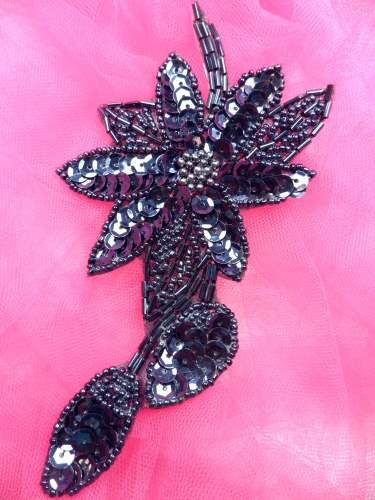 BL48 Applique Gunmetal Floral Sequin Beaded 6