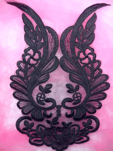 BL60 Black Floral Venise Lace Applique 12