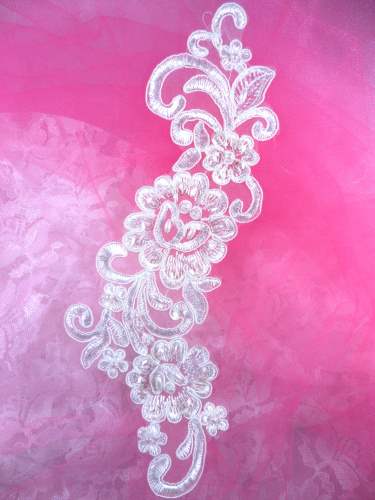 BL75 Antique White Floral Venise Lace Pearl Sequin Applique 9
