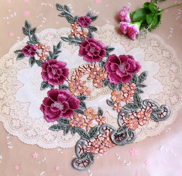Embroidered Lace Appliques Blue Floral Venice Lace Mirror Pair DIY Sewing Craft Motifs 15 DH80X-bl