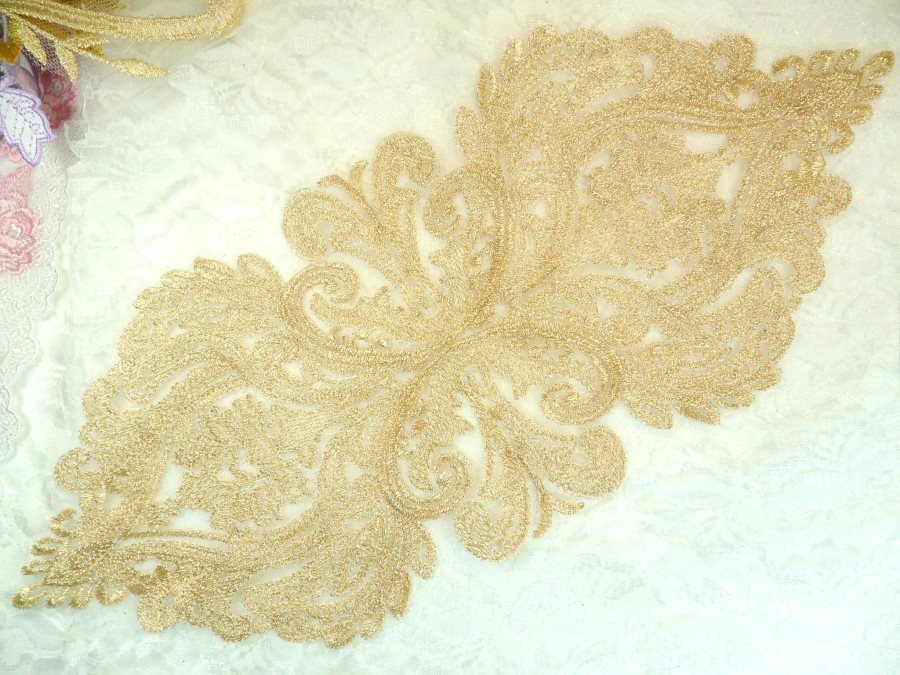 Embroidered Appliques Light Gold Metallic Designer Scroll Motifs 14 (BL93-lgl)