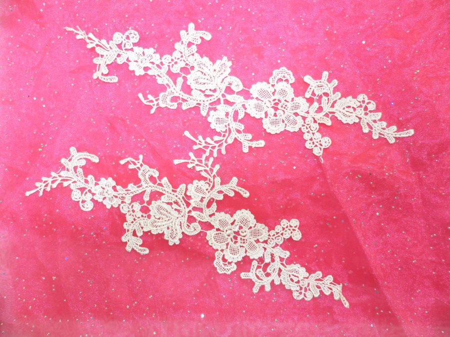 Embroidered Floral Applique Mirror Pair Light Peach Pink Clothing Patch Craft Motif 13.5 (BL98X)