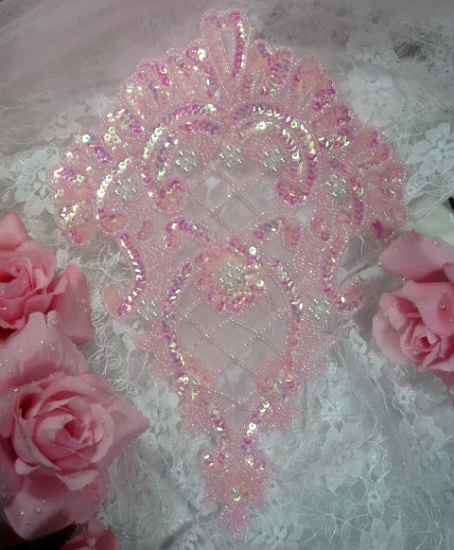 Pink Victorian Elegance Sequin Beaded Applique 0042