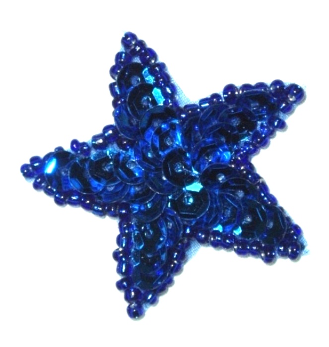 JB71 1.5 inch Blue Star Applique Sequin Beaded