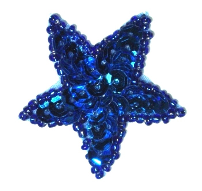 JB72 Star Applique 2 inch Blue Sequin Beaded