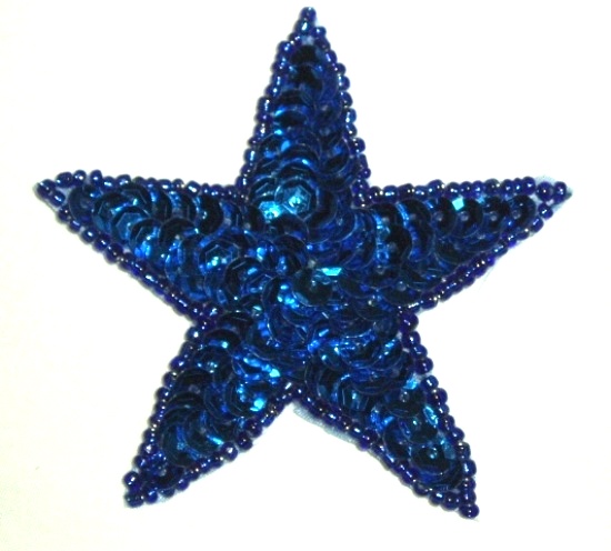 0112 Blue Star Applique 2.5" Sequin Beaded Patch