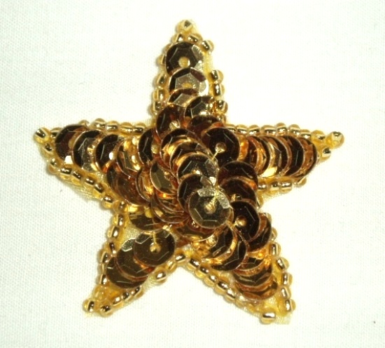 JB71 1.5 inch Gold Star Applique Sequin Beaded