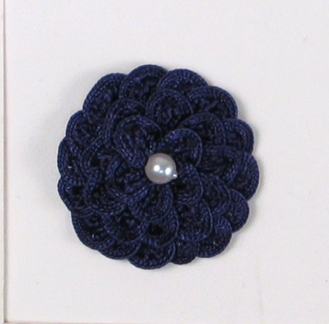 E5560 Navy Blue Pearl Crochet Ribbon Floral Applique 1.5