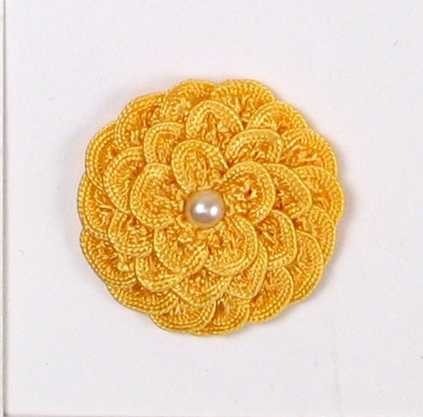 E5560 Yellow Sunflower Pearl Crochet Ribbon Floral Applique 1.5