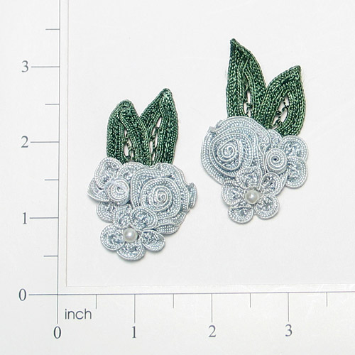 E3604  Lt. Blue Crochet Ribbon Floral Applique Pair 2.25
