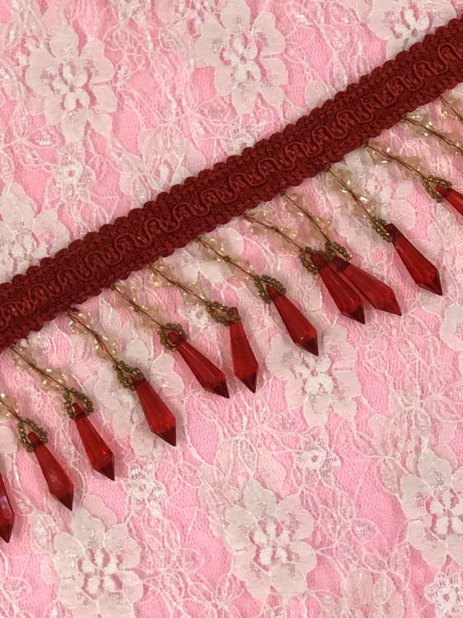 Burgundy Ivory Beaded Fringe Trim