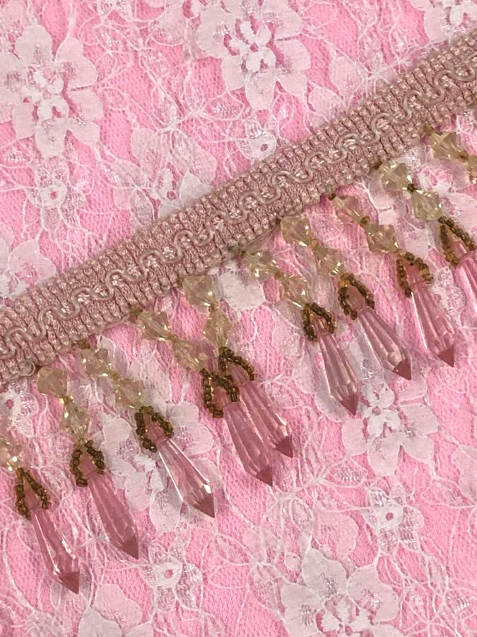 C036 Pink Ivory Beaded Fringe Trim 2