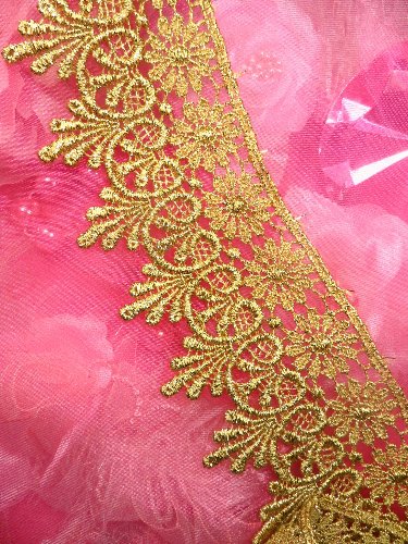 C137 Elegant Metallic Gold Victorian Venice Lace Trim  2.75\
