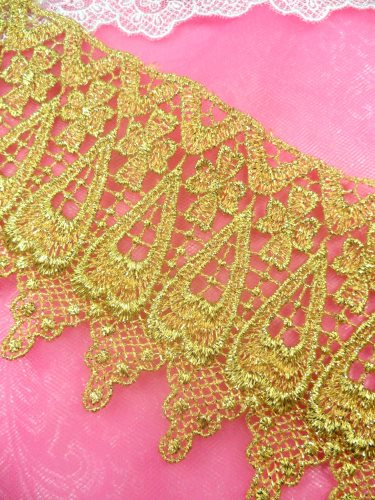 C188 Elegant Gold Metallic Cross Victorian Venice Lace Trim  4\